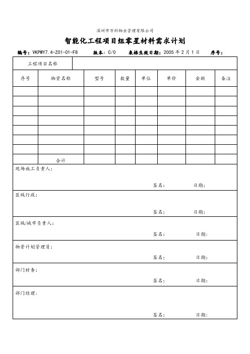 7.4-Z01-01-F8智能化工程项目组零星材料需求计划