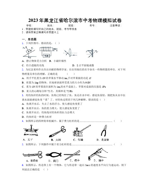 2023年黑龙江省哈尔滨市中考物理模拟试卷附解析