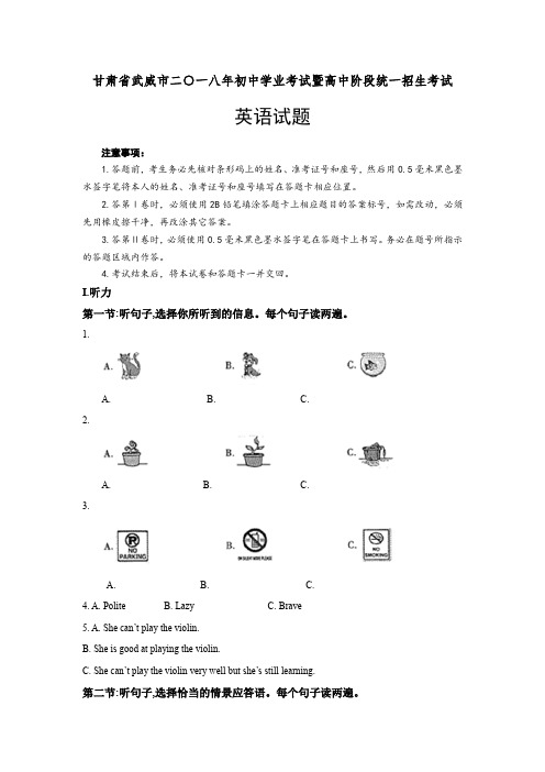 2018年甘肃省武威市中考英语真题试卷及参考解析