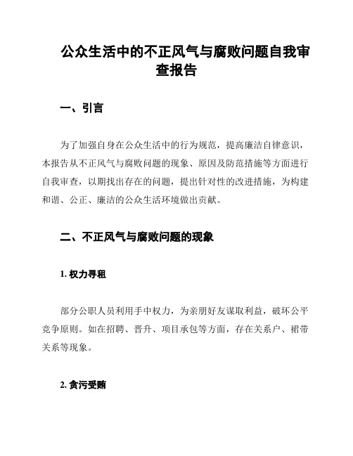 公众生活中的不正风气与腐败问题自我审查报告