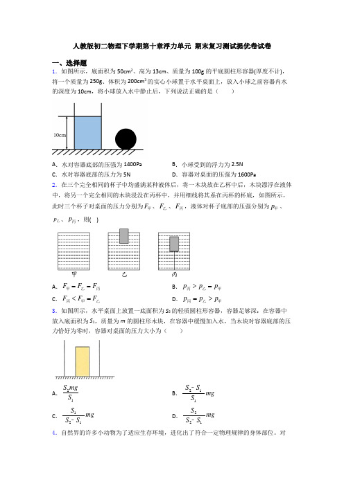 人教版初二物理下学期第十章浮力单元 期末复习测试提优卷试卷