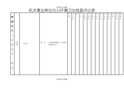 机关事业单位办公环境卫生检查评比表之欧阳家百创编