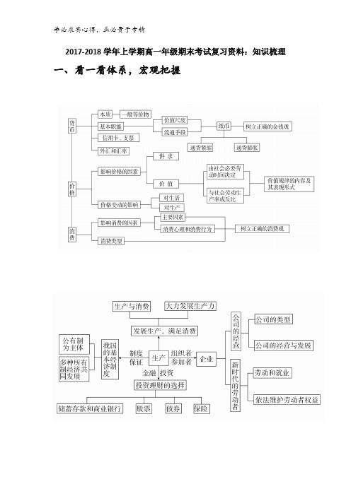 2017-2018学年上学期高一年级期末考试复习资料《经济生活》全书 知识梳理 