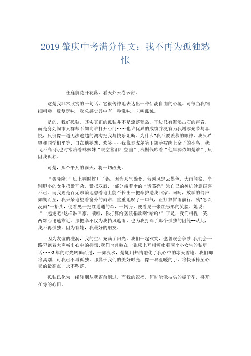 初中作文 2019肇庆中考满分作文:我不再为孤独愁怅-精品