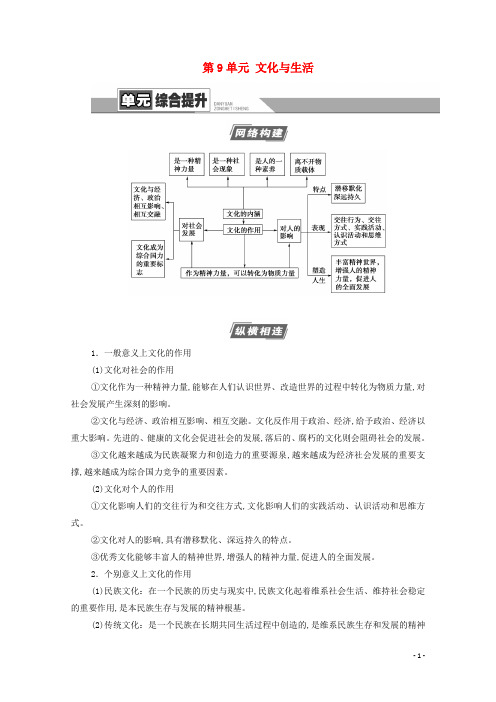 2021高考政治一轮复习第9单元文化与生活单元综合提升教学案新人教版必修3