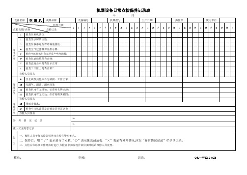 机械设备日常点检表