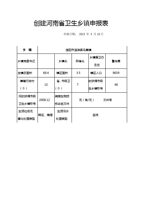 创建河南省卫生乡镇申报表