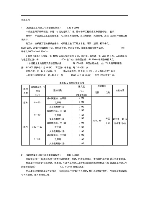 市政工程试验检测频率执行标准汇总