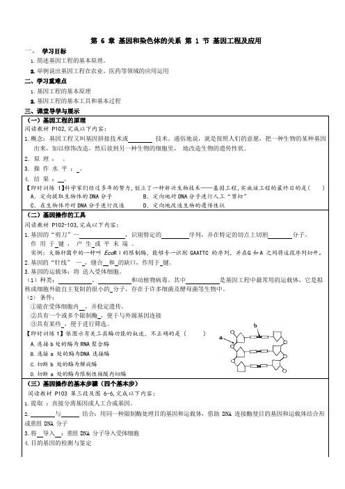 高一下学期生物人教版必修二第6章 第2节 基因工程及其应用导学案