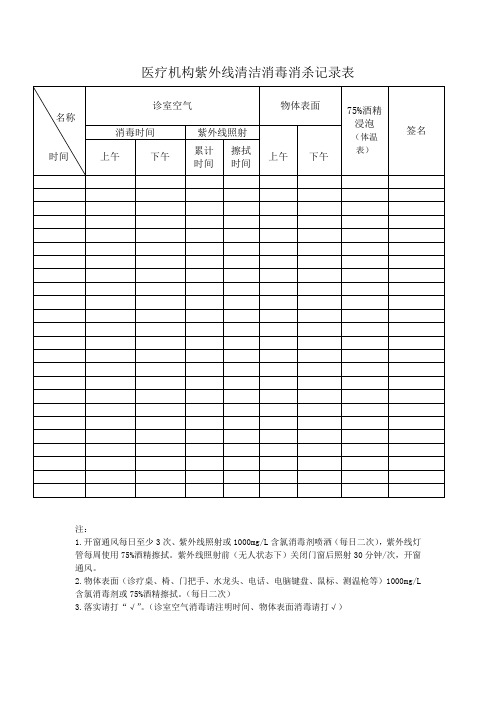 医疗机构紫外线清洁消毒消杀记录表