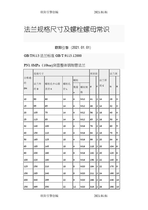 法兰规格尺寸及螺栓螺母常识-法兰盘螺丝规格之欧阳引擎创编