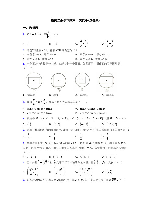 新高三数学下期末一模试卷(及答案)