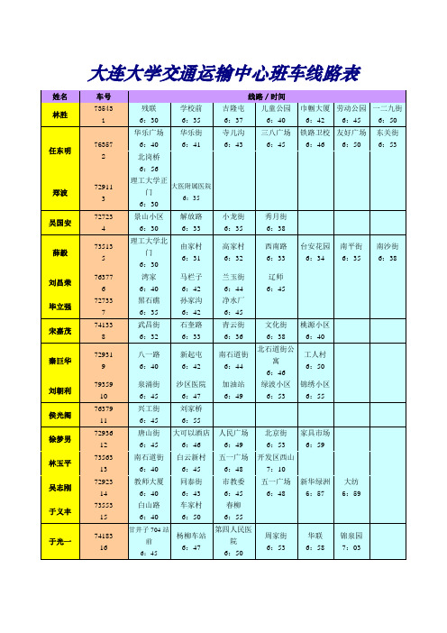 大连大学交通运输中心班车线路表