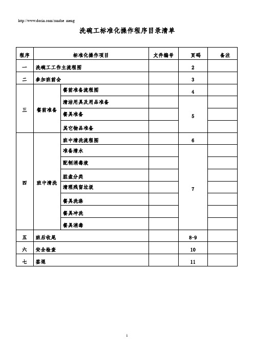 酒店 洗碗工标准化操作程序范本 精品