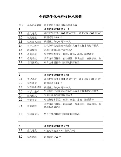 全自动生化分析仪技术参数