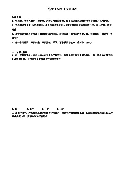 ┃试卷合集4套┃2020中山市名校高考理综物理第一次押题试卷