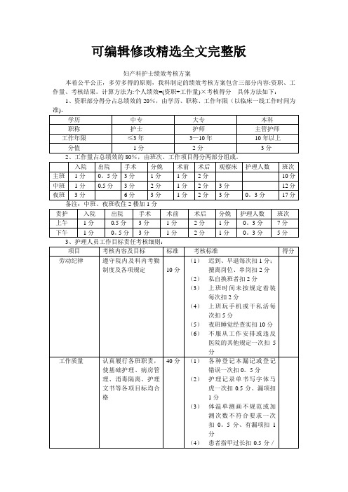 妇产科护士绩效考核方案精选全文完整版