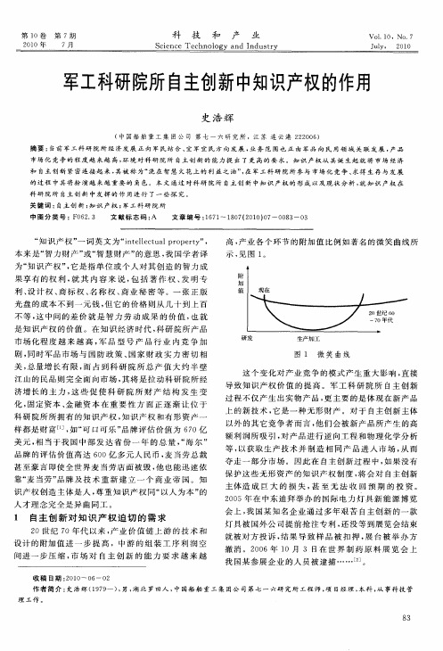 军工科研院所自主创新中知识产权的作用