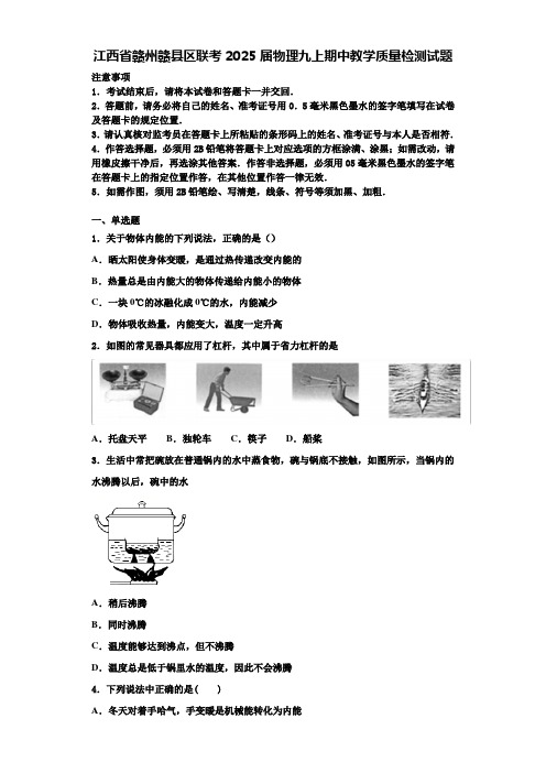 江西省赣州赣县区联考2025届物理九上期中教学质量检测试题含解析