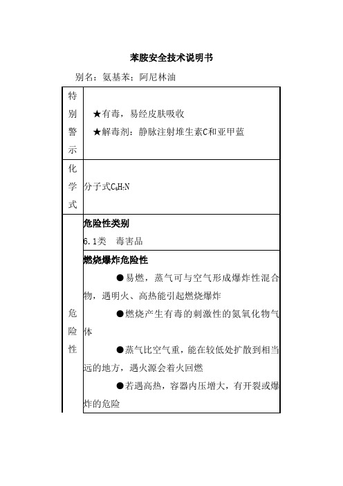 苯胺安全技术说明书