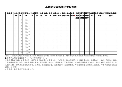 车辆安全设施和卫生检查表