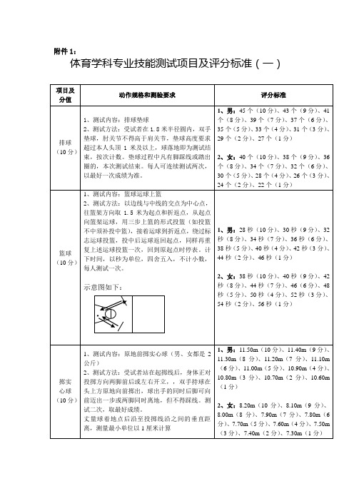 音乐学科专业技能测试项目及评分标准