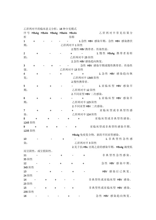 乙肝两对半对照表_35种组合的意义