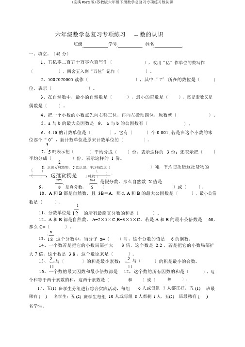 (完整word版)苏教版六年级下册数学总复习专项练习数认识