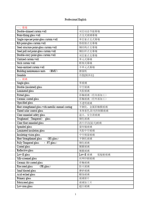 幕墙专业英语词汇