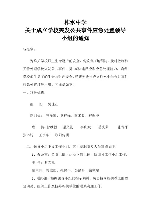 关于成立学校突发公共事件应急处置领导小组的通知 2