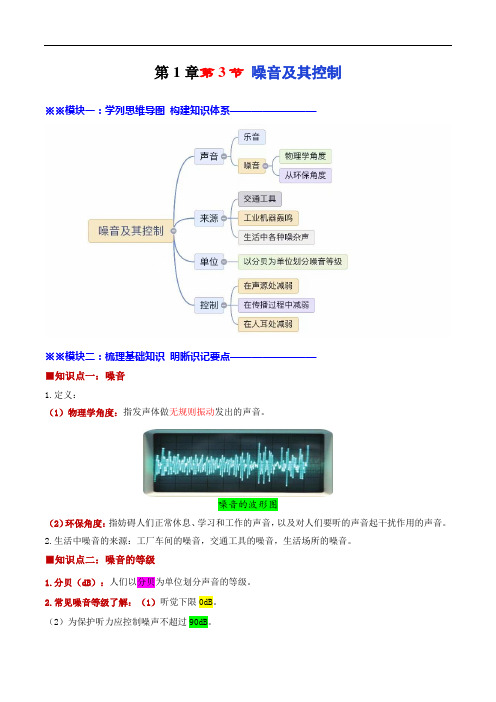 1.3噪音及其控制《课堂笔记》苏科版(解析版)