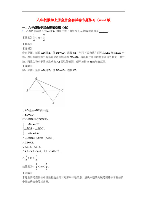 八年级数学上册全册全套试卷专题练习(word版