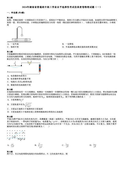 2024年湖南省普通高中高三学业水平选择性考试仿真密卷物理试题(一)