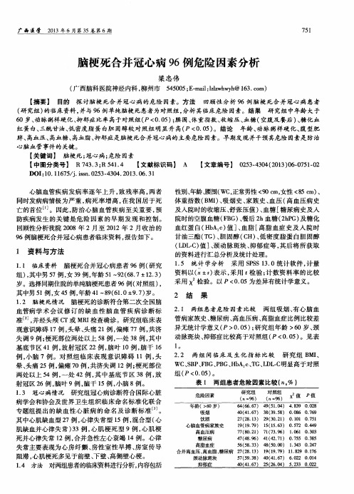 脑梗死合并冠心病96例危险因素分析