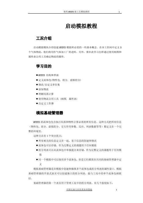 HYSYS 入门中文培训(启动模拟教材)