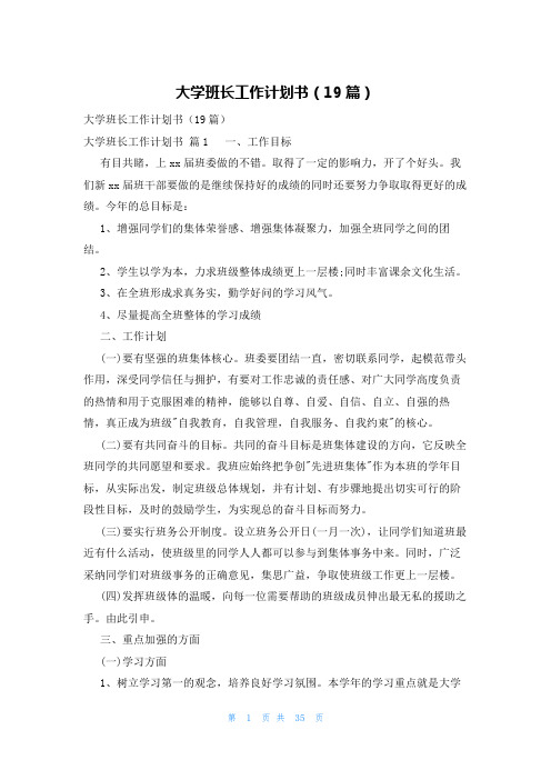 大学班长工作计划书(19篇)