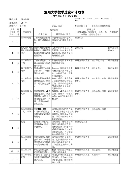 环境监测教学进度和计划表