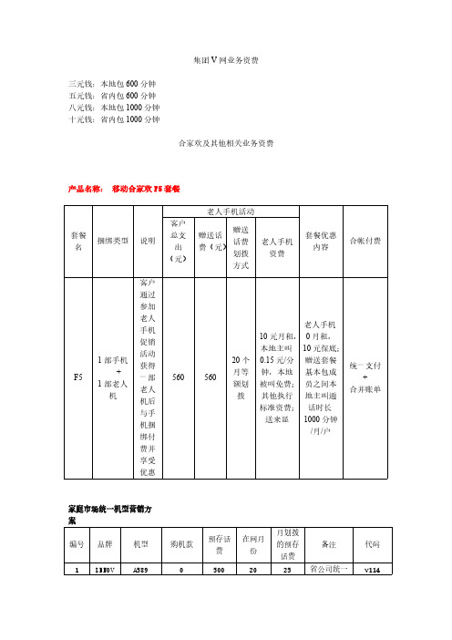 移动集团V网及合家欢资费介绍