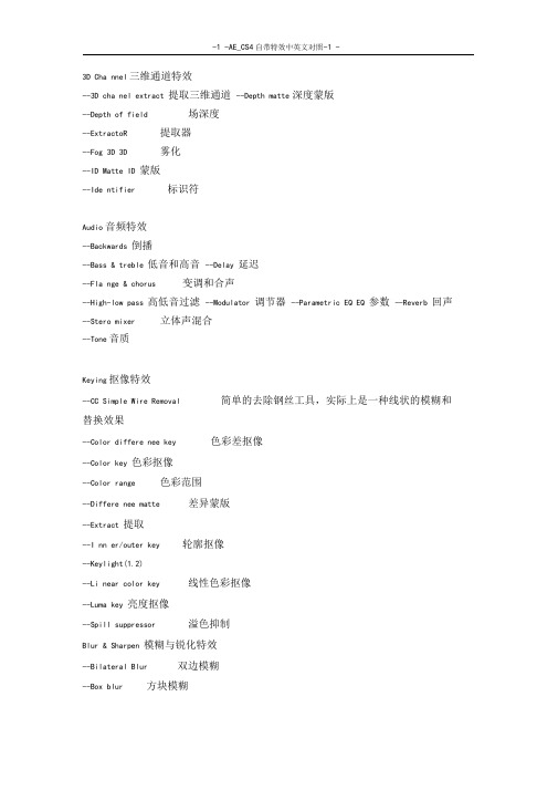 AE自带特效中文英对照资料