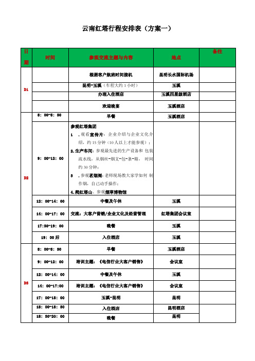 商务考察行程安排表