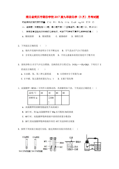 湖北省武汉市部份学校2017届九年级化学3月月考试题