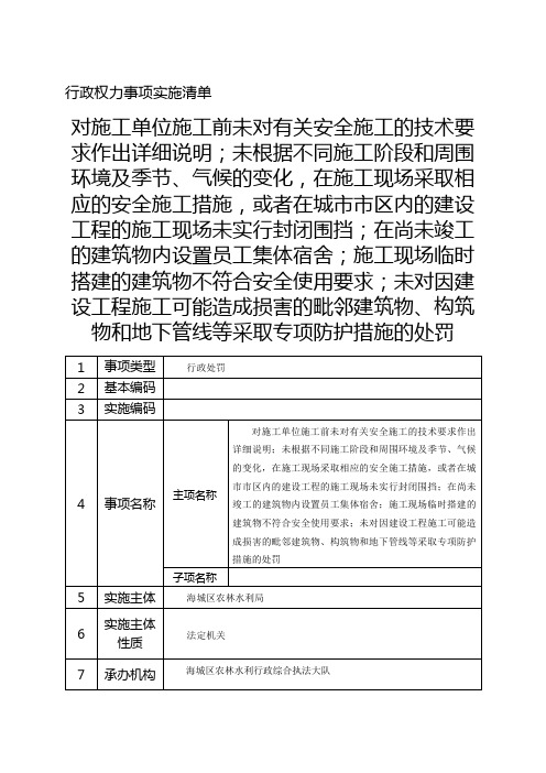 行政权力事项实施清单