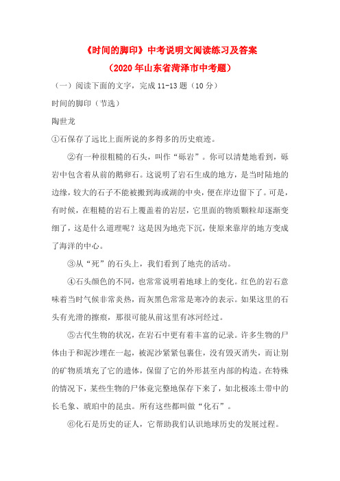 《时间的脚印》中考说明文阅读练习及答案(2020年山东省菏泽市中考题)