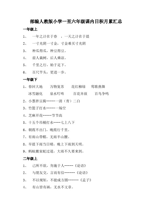 赶快收藏 小学部编人教版一至六年级课内日积月累汇总