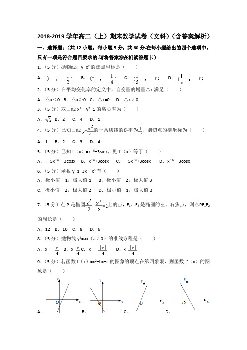 2018-2019学年高二(上)期末数学试卷(文科)(含答案解析) (3)