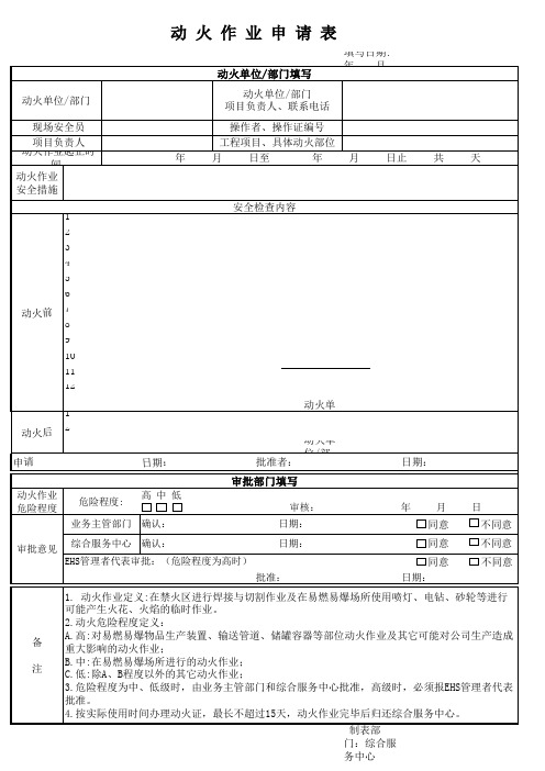 动火作业申请表