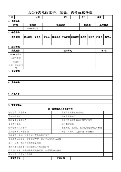 110变电站运行、巡查交接班记录表