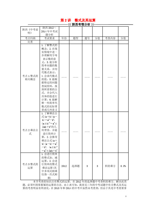 中考数学总复习 第2讲 整式及其运算教学案