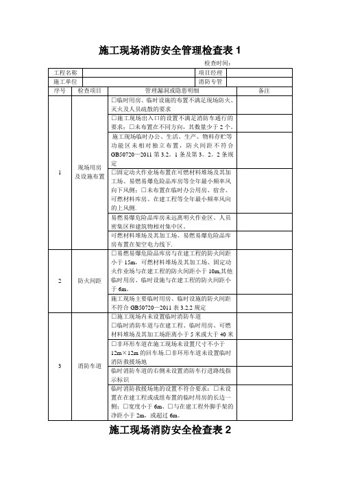 施工现场消防安全检查表