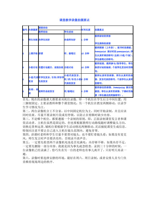 课堂教学录像拍摄要点